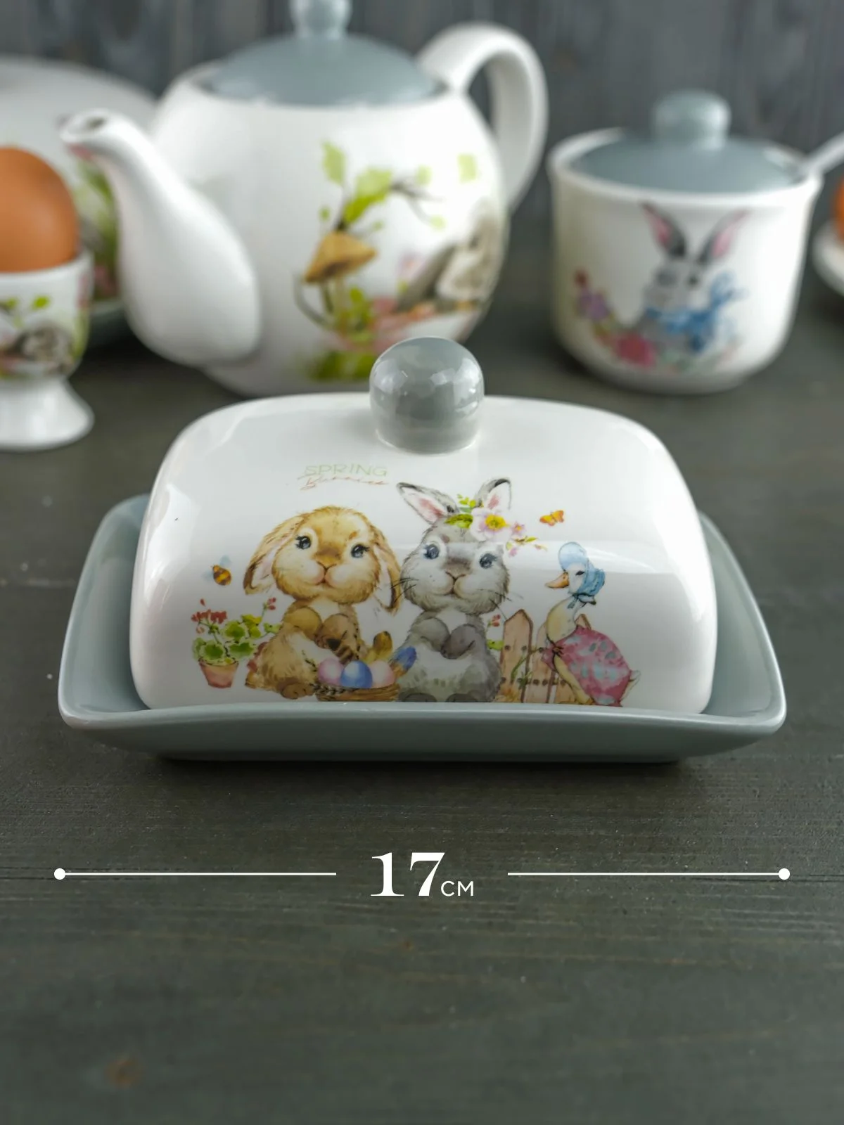 Серый маслёнка с крышкой Repast Spring Bunnies 17*12,5*8,3 см