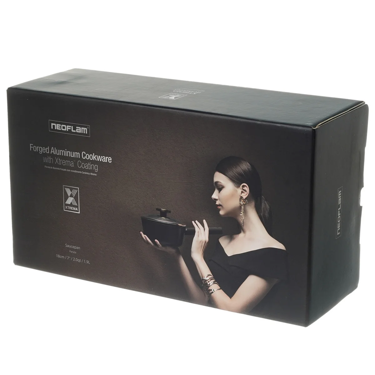 Черный ковш со стеклянной крышкой Neoflam Noblesse 1.9 л, 18 см