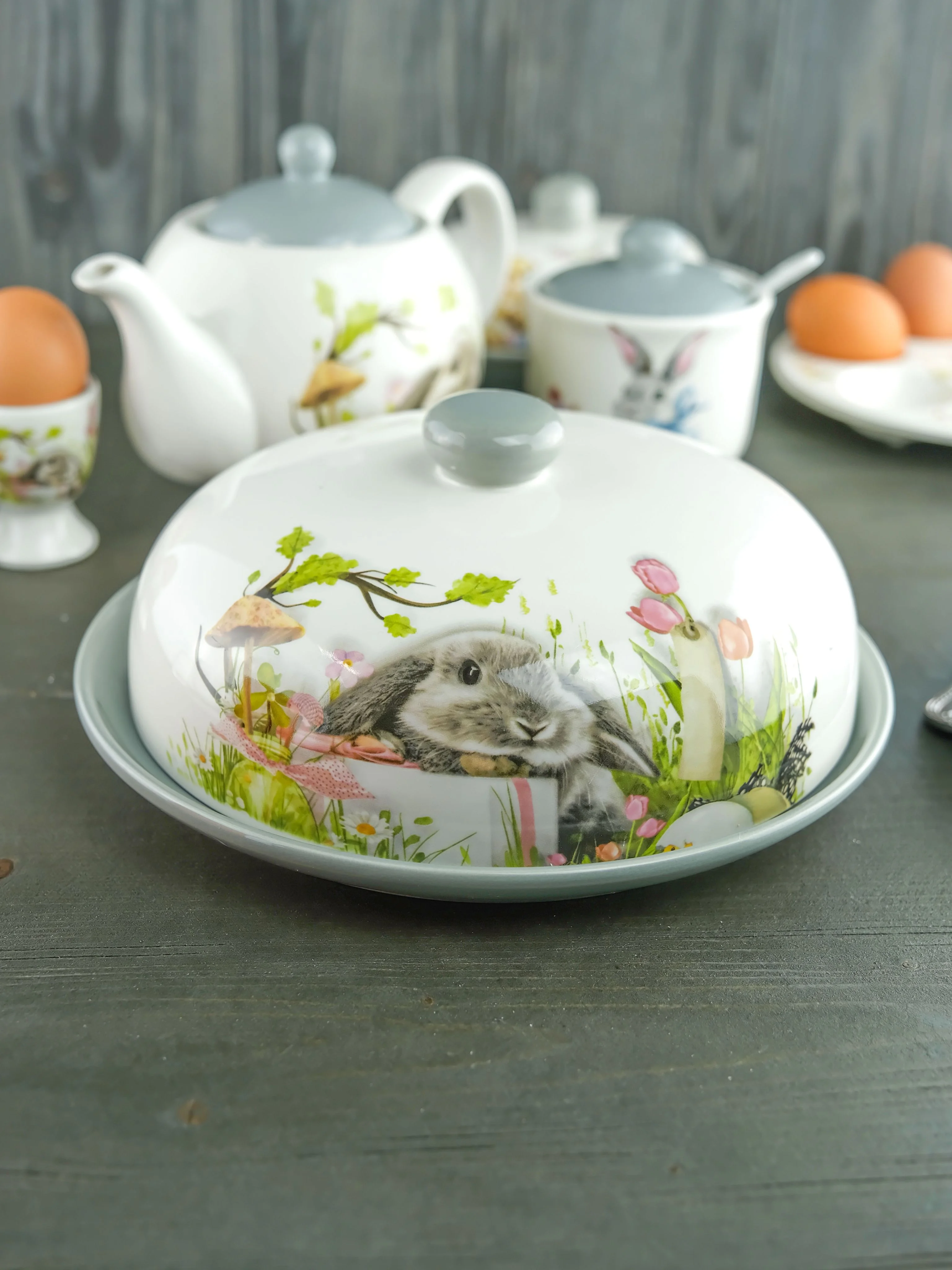 Серый металлик блюдо для блинов с крышкой Repast Sweet Bunny 23*9,7 см