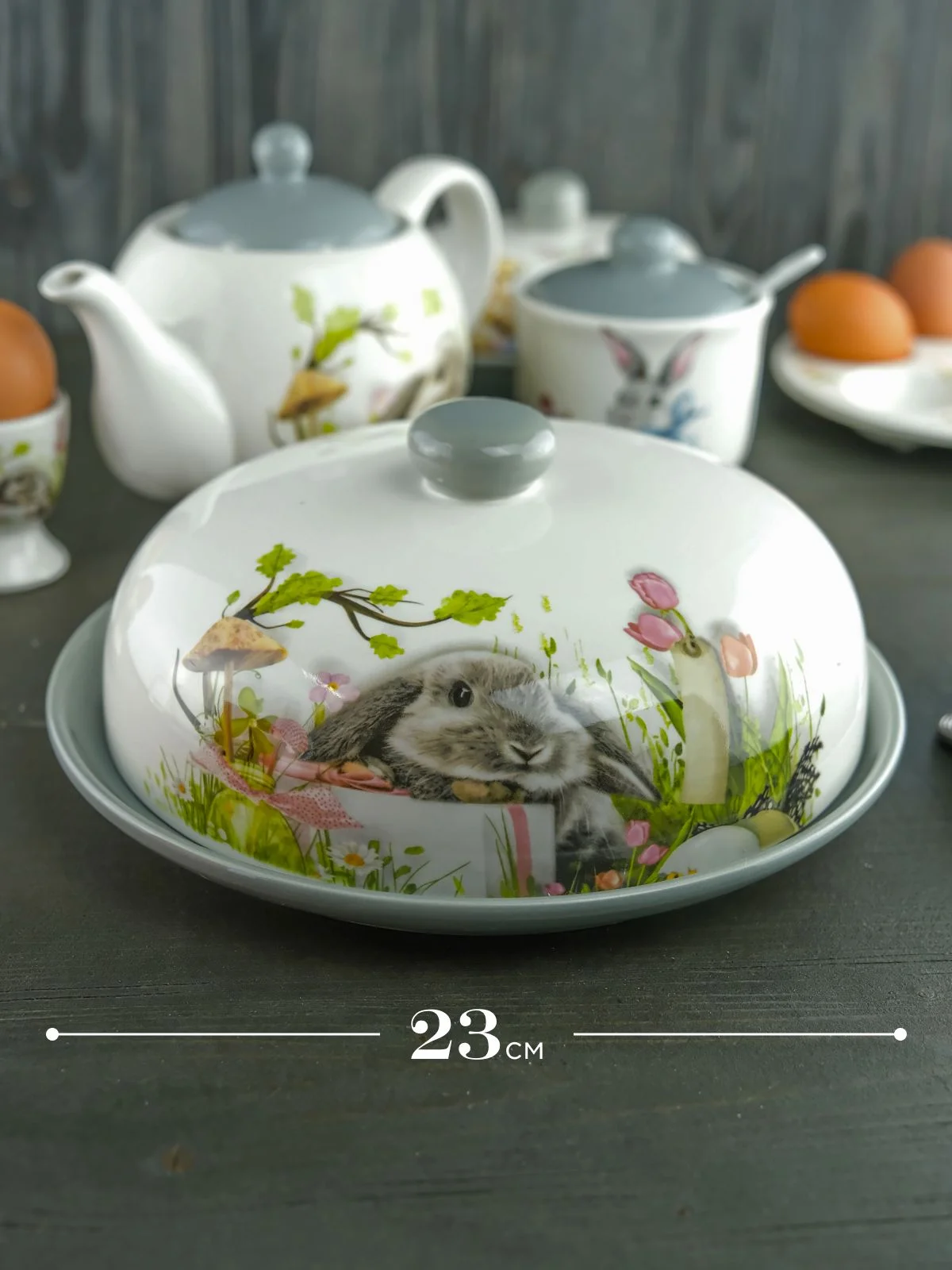 Серый металлик блюдо для блинов с крышкой Repast Sweet Bunny 23*9,7 см