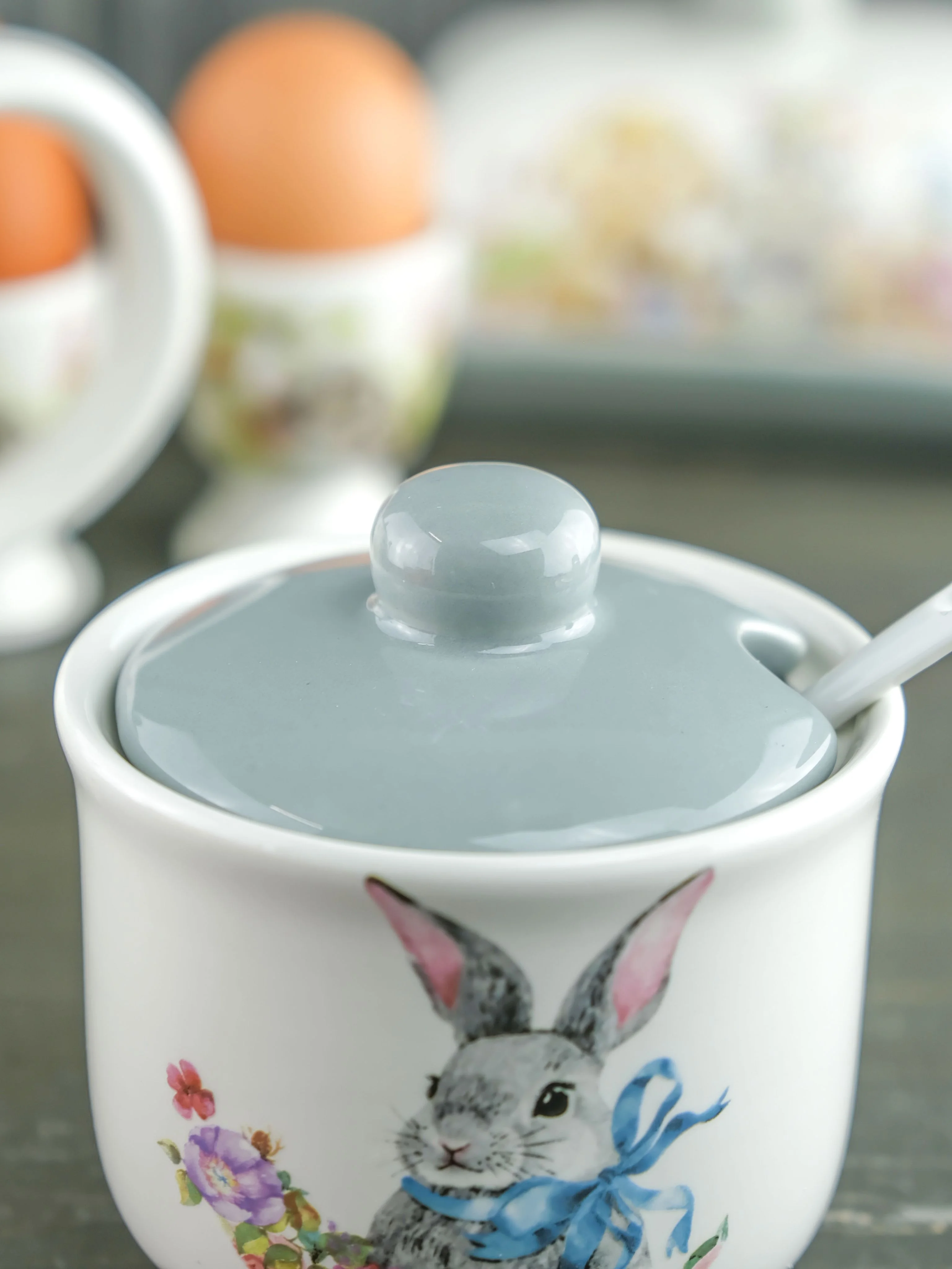 Белый сахарница с ложкой Repast Happy Easter 9.8*9.8*9.6