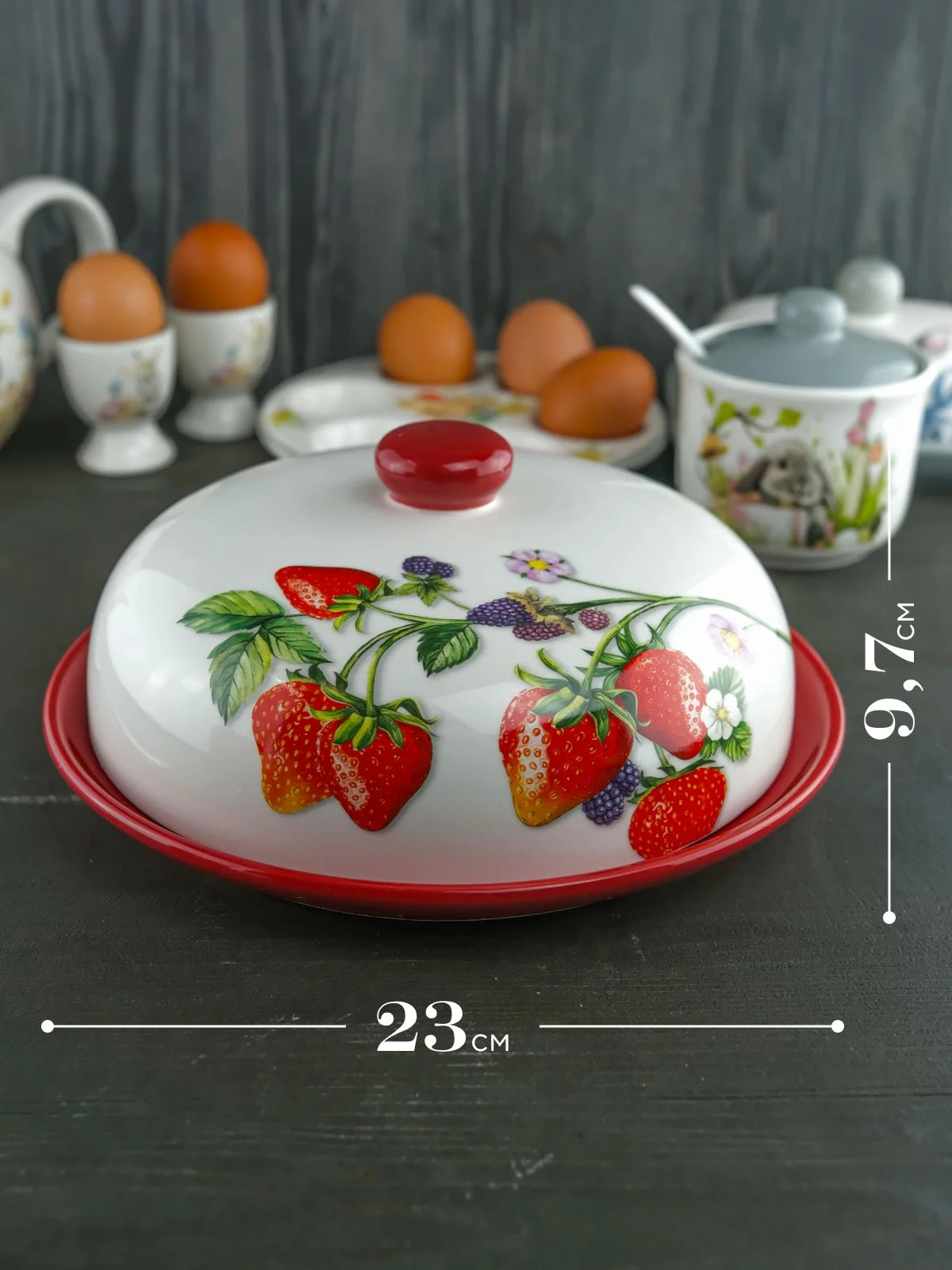 Красный блюдо для блинов с крышкой Repast Клубника 23*23*9,7 см