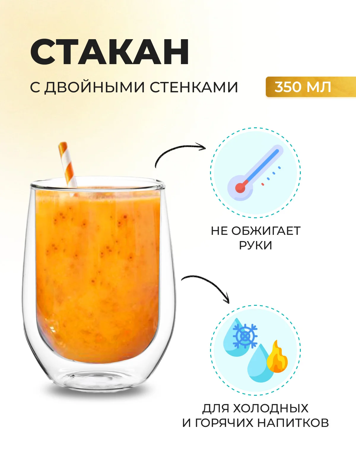 Прозрачный стакан Repast большой необжигающий термостакан с двойными стенками 350 мл