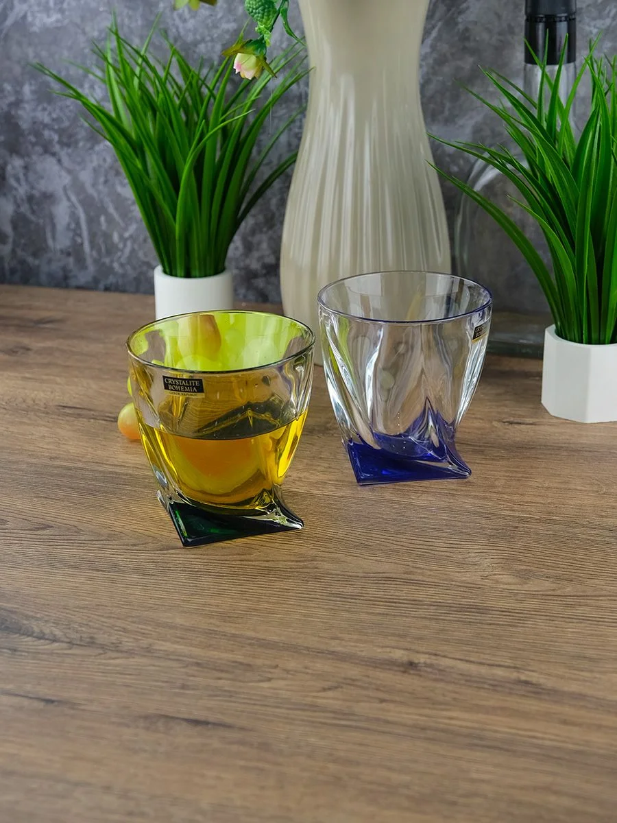 Разноцветный набор стаканов для виски Crystalite Bohemia Quadro Ассорти 340 мл 6 шт.