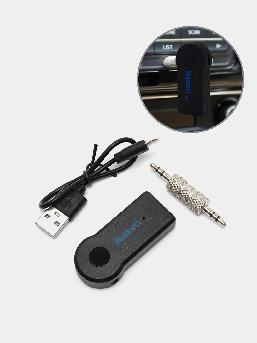 Черный bluetooth AUX-адаптер, 3,5 мм