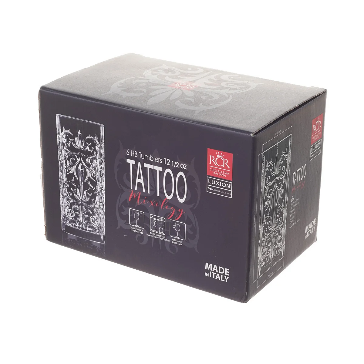 Прозрачный набор стаканов для воды напитков RCR Tattoo 360 мл (6 шт)