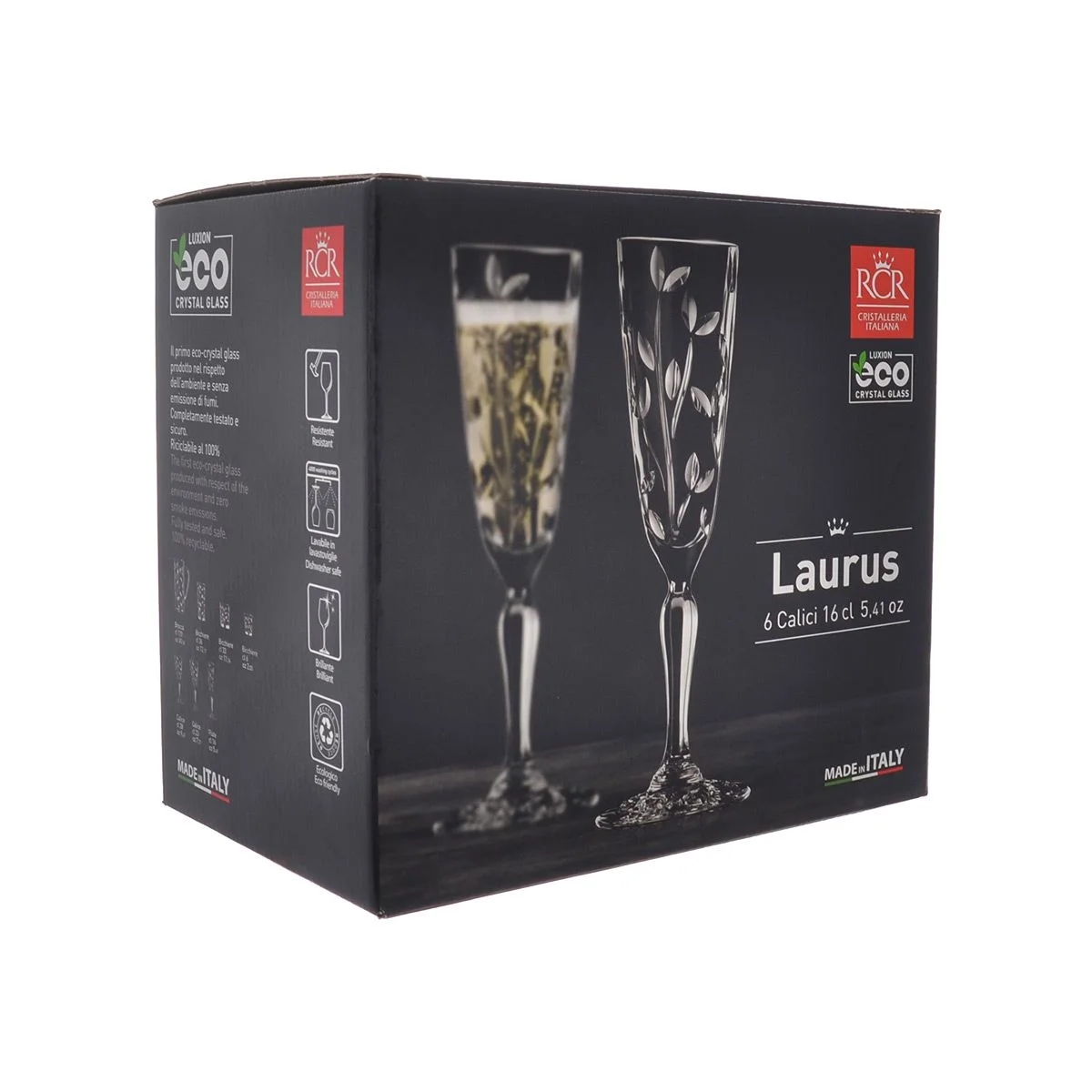 Прозрачный набор фужеров для шампанского RCR Laurus 180мл (6 шт)