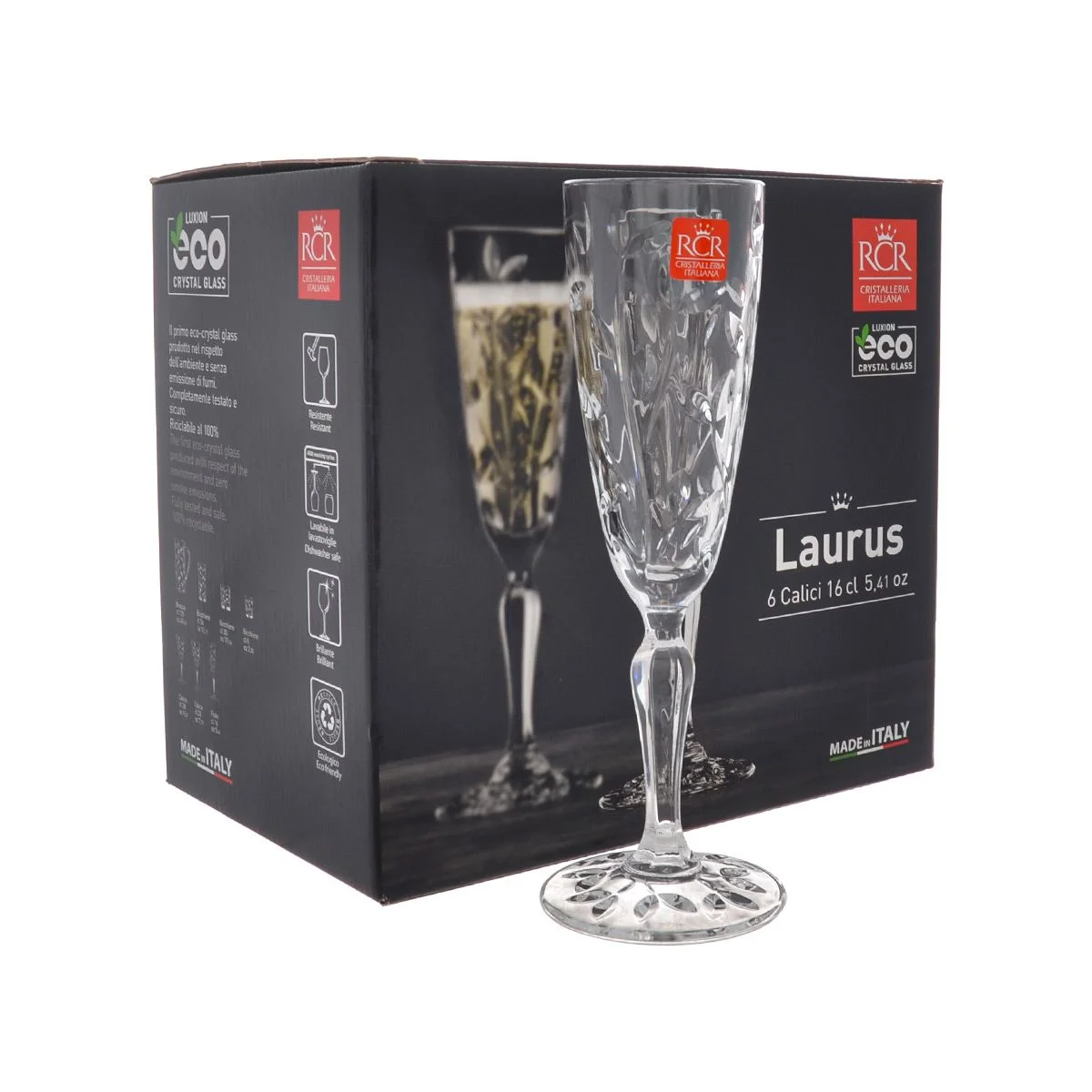 Прозрачный набор фужеров для шампанского RCR Laurus 180мл (6 шт)
