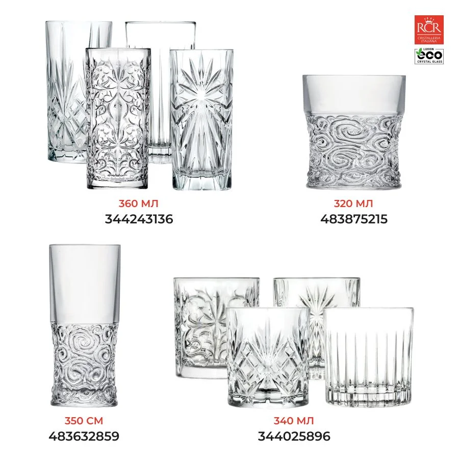 Прозрачный набор стаканов для виски RCR set Mixology 340мл (4 шт)