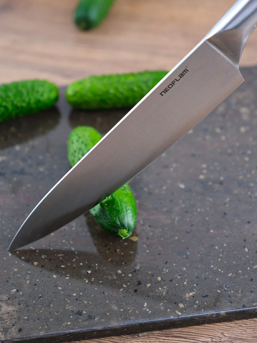 Серый металлик нож Шеф Neoflam Stainless Steel 36*5*3 см