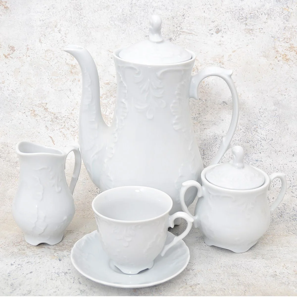 Белый кофейный сервиз Repast Rococo (15 предметов на 6 персон)