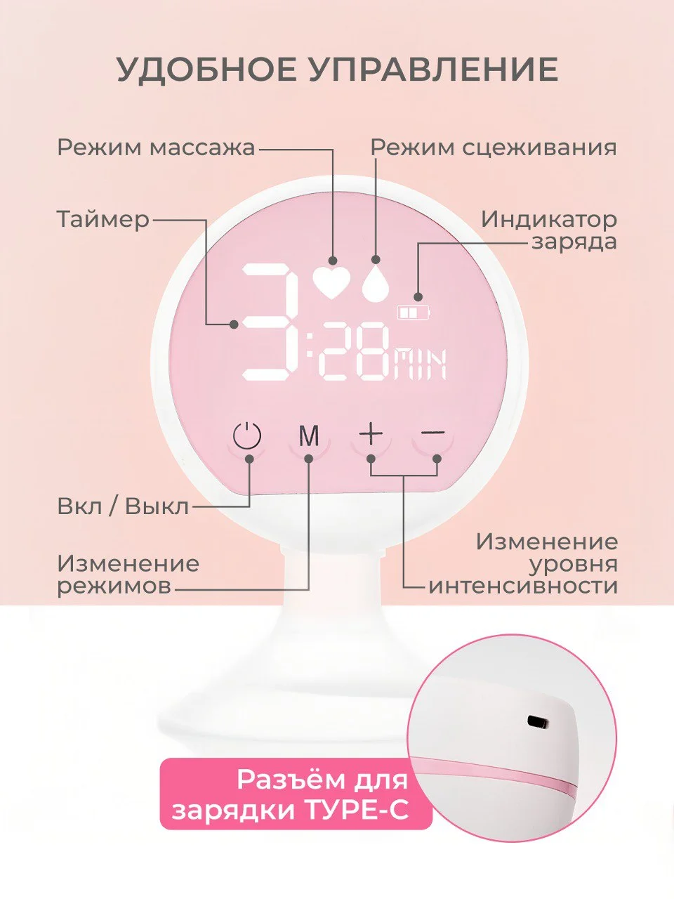 Белый молокоотсос электрический беспроводной, с бутылкой