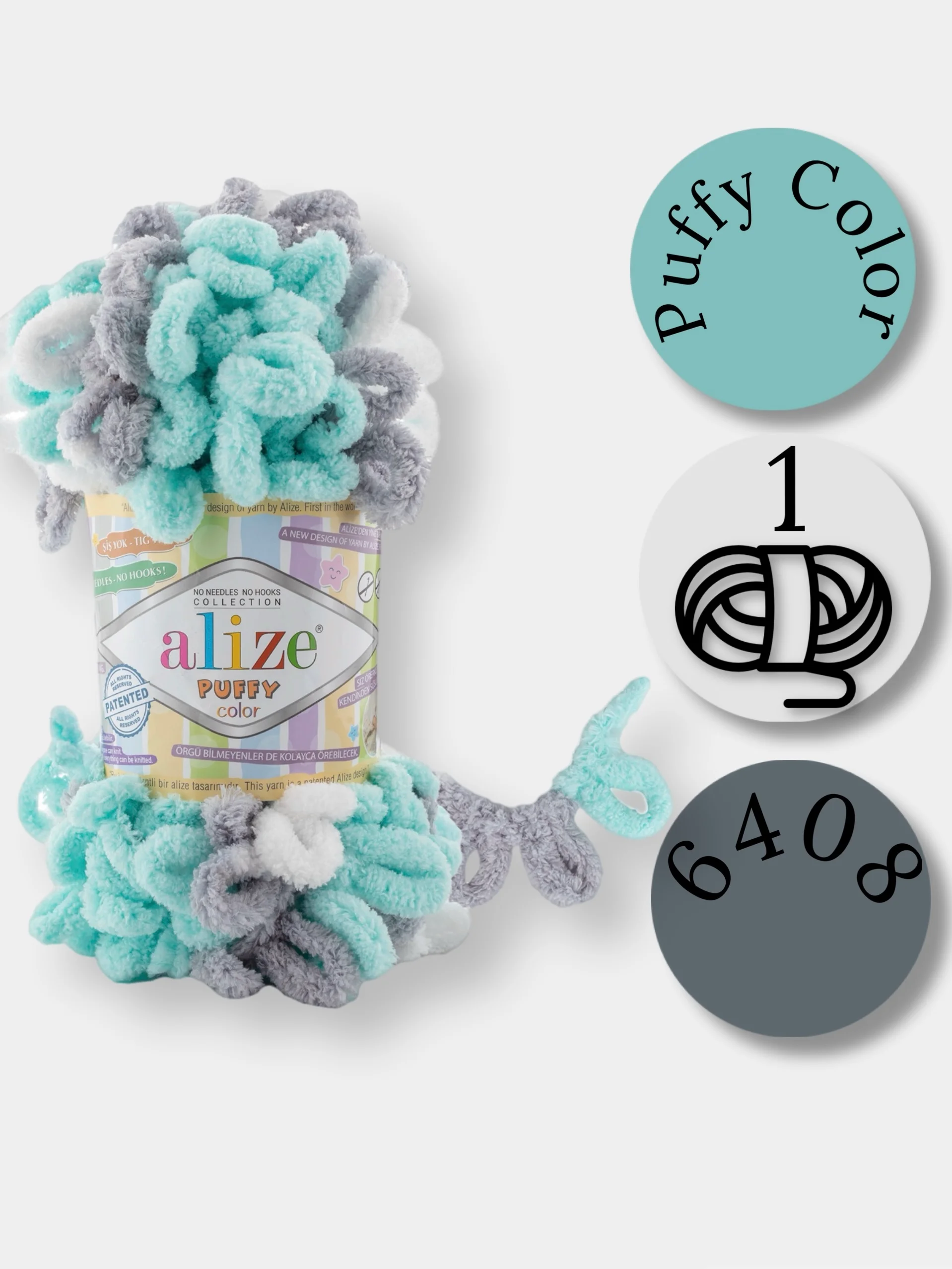 Салатовый пряжа Alize Puffy Color 100% Микрополиэстер 100г  9м