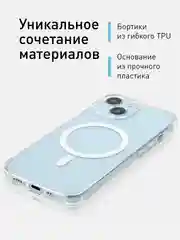 Прозрачный чехол MagSafe для iPhone 15 Pro, Max, Plus пластиковый с силиконом ROSCO и защитой камер