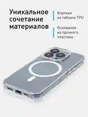 Прозрачный чехол MagSafe для iPhone 15 Pro, Max, Plus пластиковый с силиконом ROSCO и защитой камер
