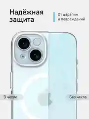 Прозрачный чехол MagSafe для iPhone 15 Pro, Max, Plus пластиковый с силиконом ROSCO и защитой камер