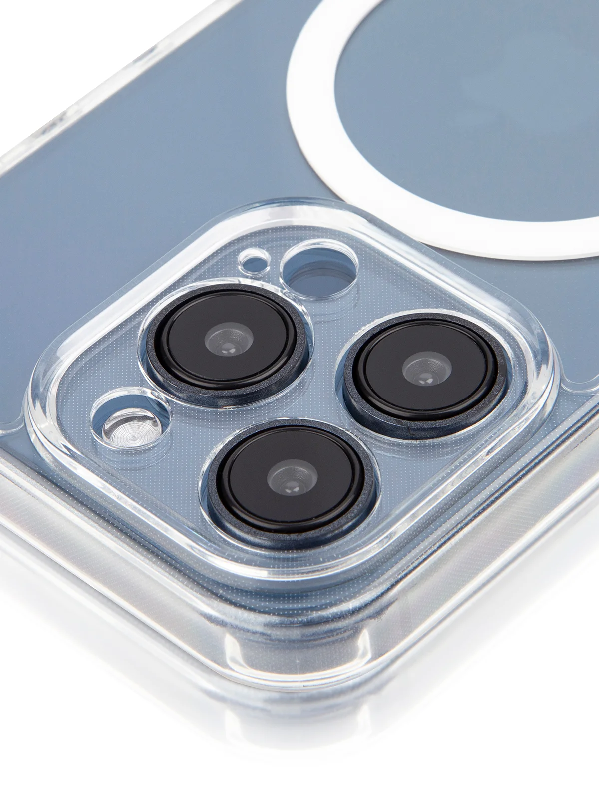 Прозрачный чехол MagSafe для iPhone 15 Pro, Max, Plus пластиковый с силиконом ROSCO и защитой камер