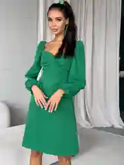 Зеленый платье миди вечернее с рукавом фонарик