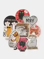 Наклейки стикеры Котики, 10 шт, 7 х 7 см