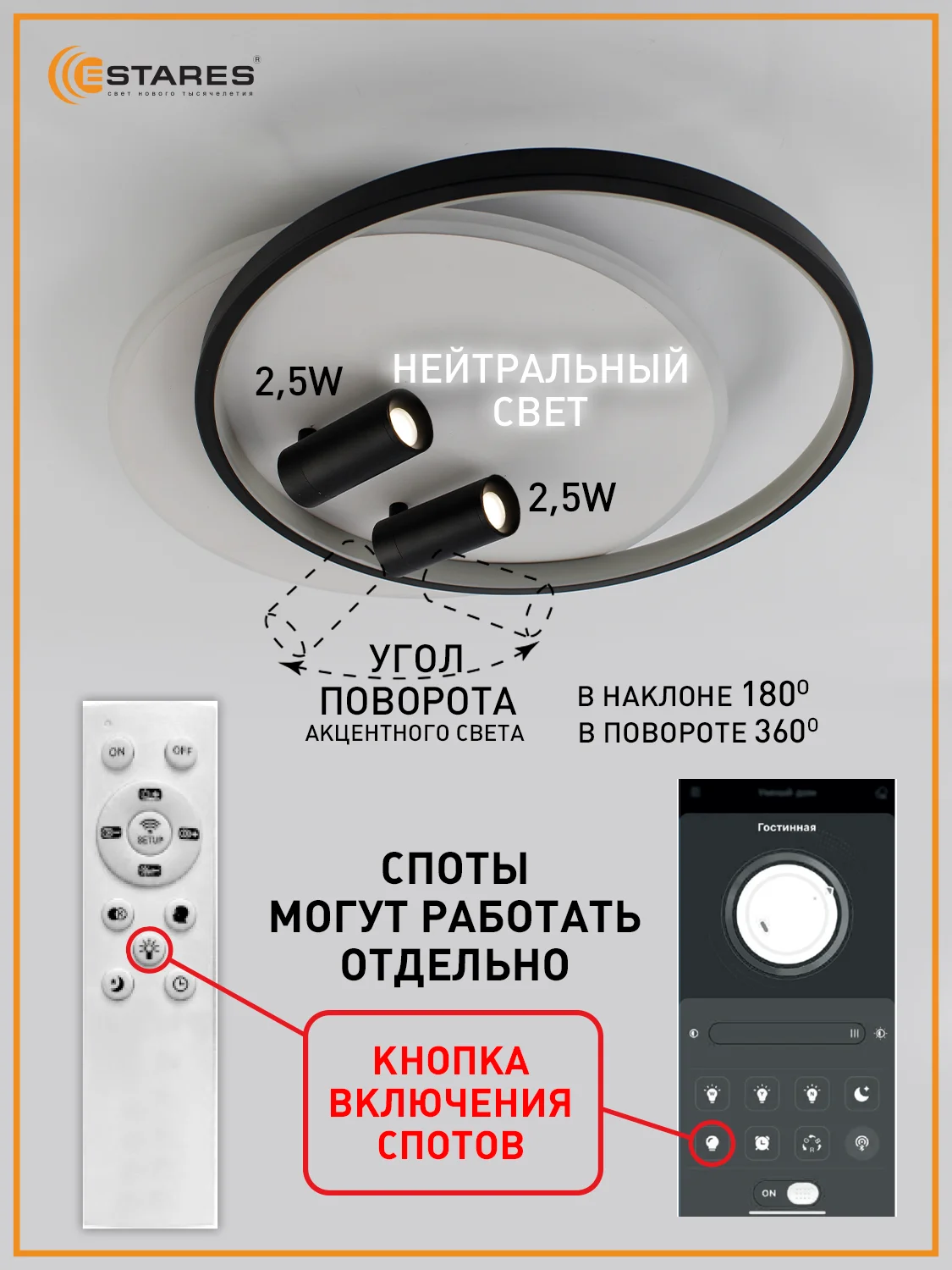 Управляемая потолочная люстра светодиодная  с пультом Estares  GEOMETRIA downlight 65W