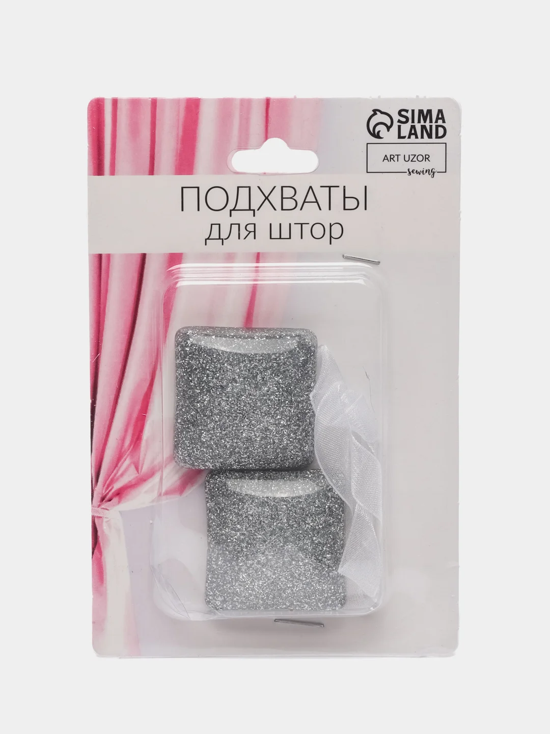 Подхват для штор Квадрат с блёстками, 3,5 х 3,5 см, цвет серебряный