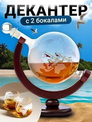 Декантер для виски Limpid Side, графин глобус стеклянный с бокалами