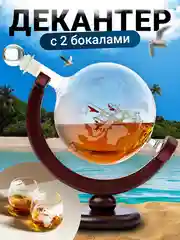 Декантер для виски Limpid Side, графин глобус стеклянный с бокалами