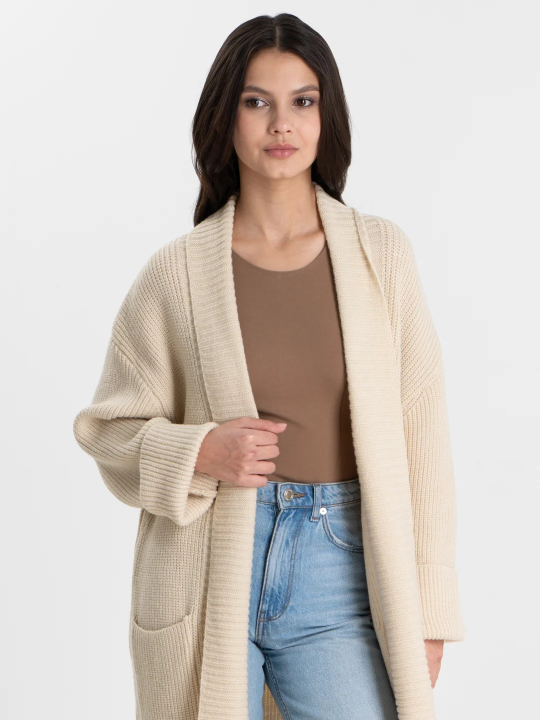 Молочный кардиган женский, вязаный, на запах, oversize, накидка женская, вязаная, оверсайз
