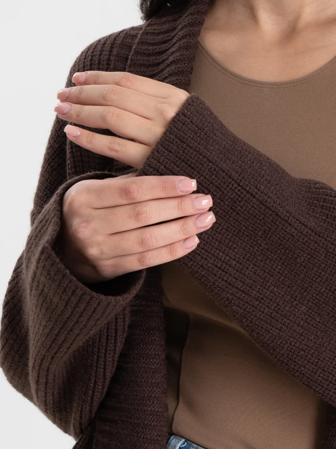 Коричневый кардиган женский, вязаный, на запах, oversize, накидка женская, вязаная, оверсайз