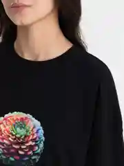 Черный футболка оверсайз "Цветок", унисекс, OverSize T-Shirt с принтом, хлопок