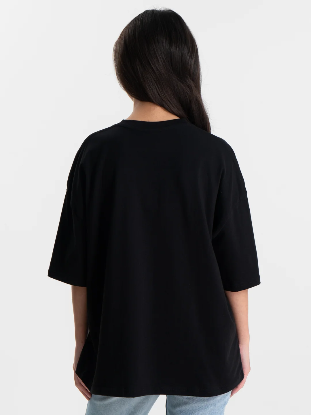 Черный футболка оверсайз "Цветок", унисекс, OverSize T-Shirt с принтом, хлопок