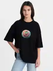 Черный футболка оверсайз "Цветок", унисекс, OverSize T-Shirt с принтом, хлопок