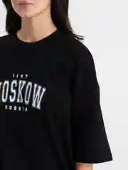 Черный футболка оверсайз "Moskow/Saint-P", унисекс, OverSize T-Shirt с принтом, хлопок