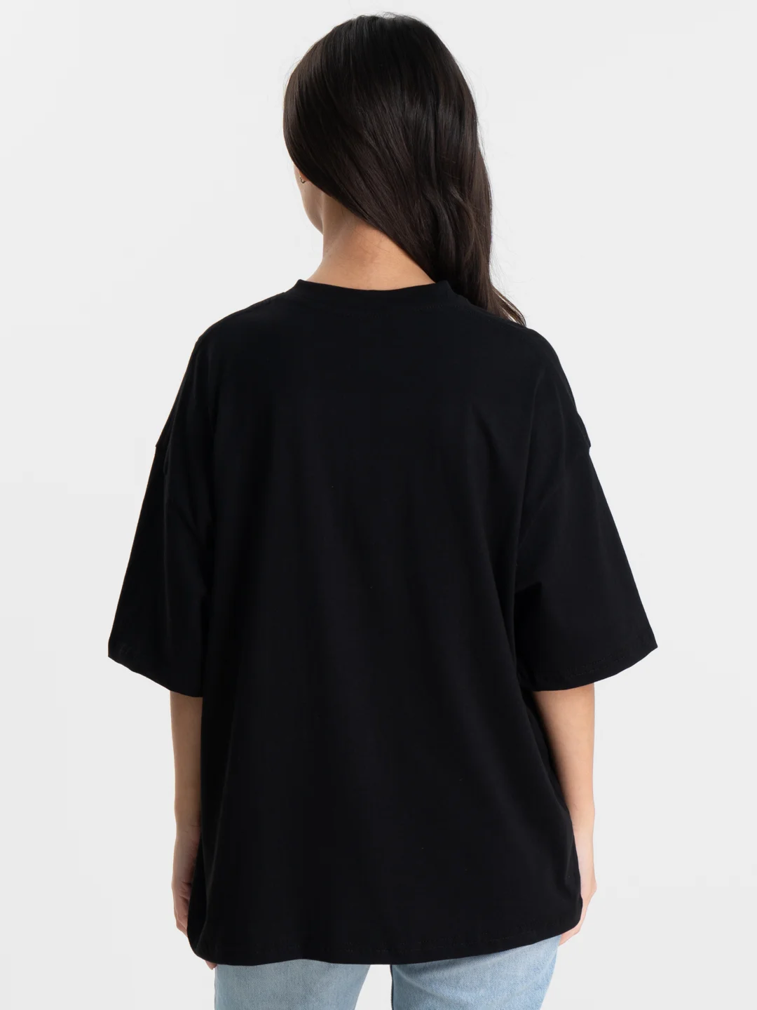 Черный футболка оверсайз "Кошка", унисекс, oversize, T-Shirt с принтом, хлопок