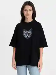 Черный футболка оверсайз "Кошка", унисекс, oversize, T-Shirt с принтом, хлопок