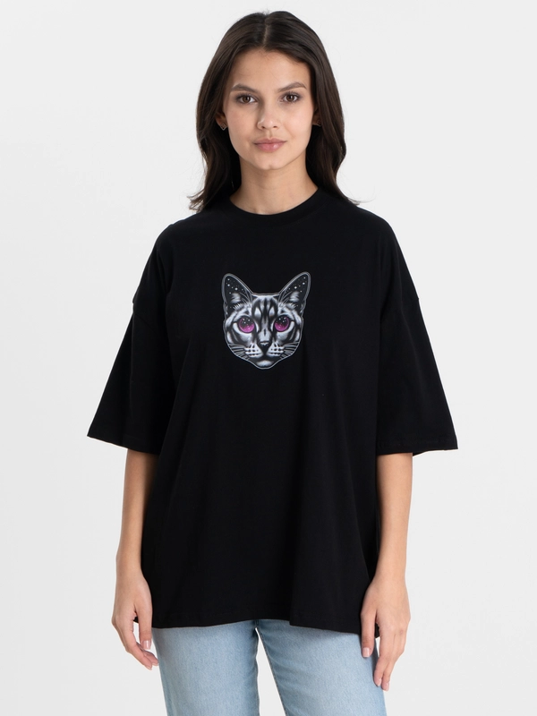 Футболка оверсайз "Кошка", унисекс, oversize, T-Shirt с принтом, хлопок