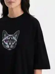 Черный футболка оверсайз "Кошка", унисекс, oversize, T-Shirt с принтом, хлопок