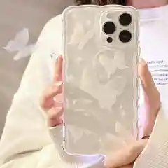 Белый чехол для iPhone (Айфон)  11, 12, 13, 14, 15, Pro,  Pro Max, силиконовый с бабочками