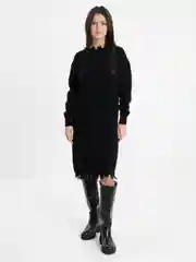 Черный платье вязаное с бахромой oversize / платье-свитер оверсайз / платье трикотажное