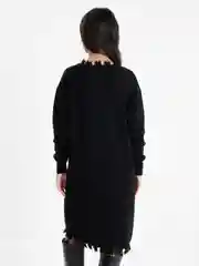 Черный платье вязаное с бахромой oversize / платье-свитер оверсайз / платье трикотажное