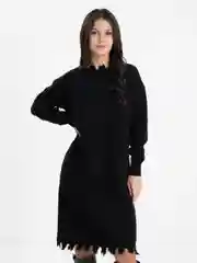 Черный платье вязаное с бахромой oversize / платье-свитер оверсайз / платье трикотажное