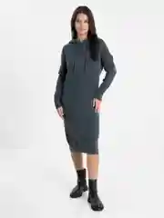 Серый платье длинное, с капюшоном, оверсайз, платье-свитер, вязаное, платье теплое