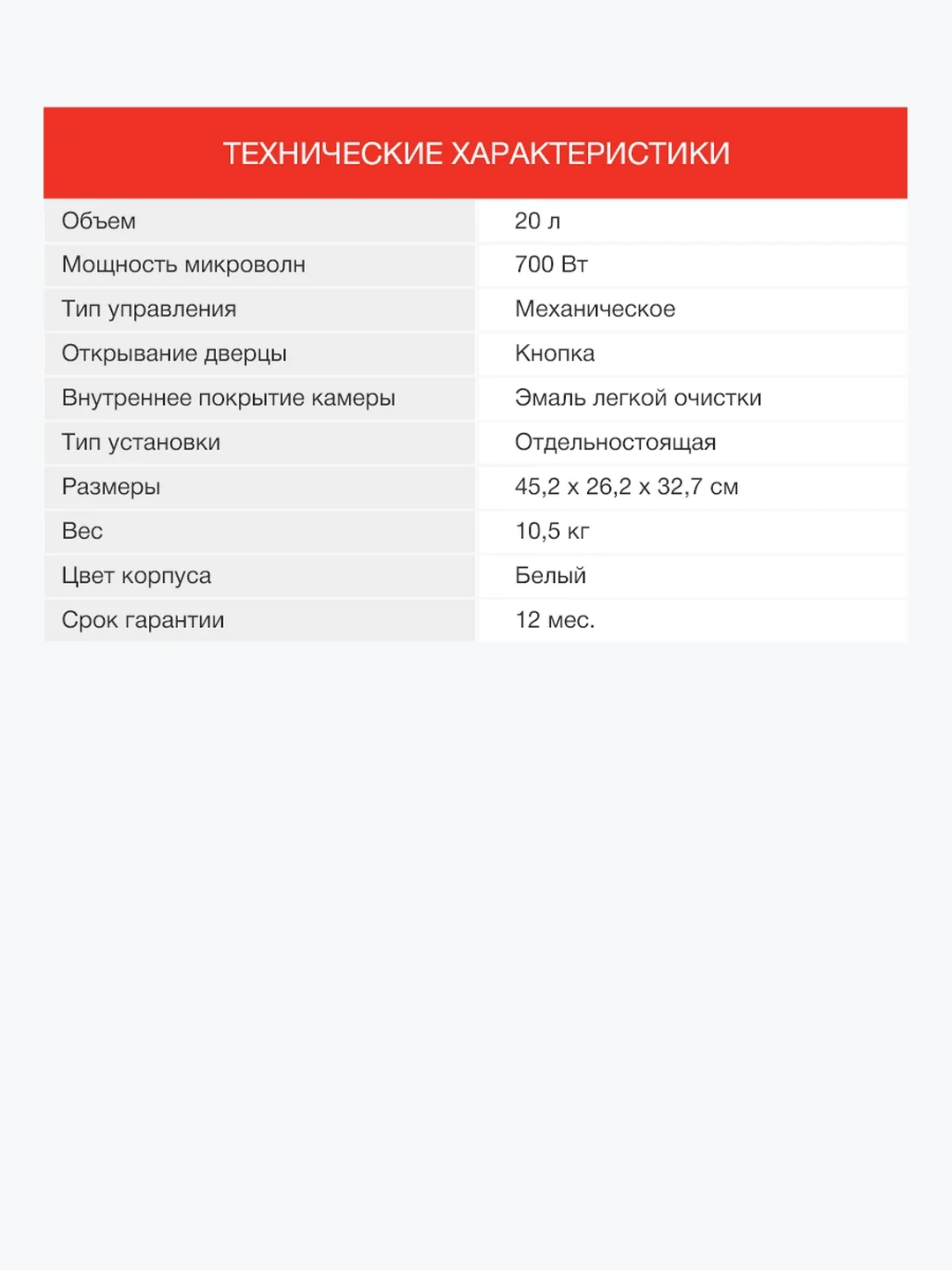 Микроволновая печь StarWind SMW3920, 700Вт, 20 л, белый