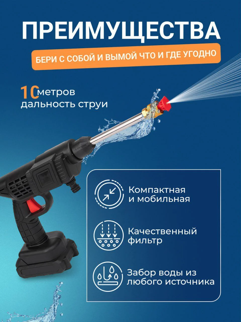 Черный мойка для авто, минимойка на аккумуляторе, мойка высокого давления, опрыскиватель