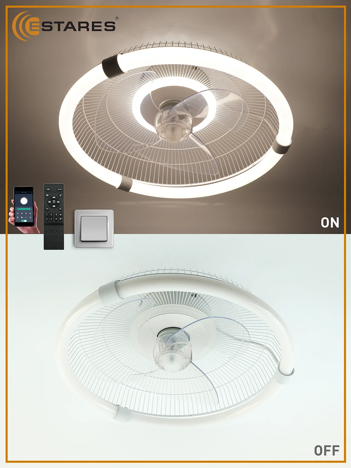 Управляемая потолочная люстра всетодиодная  с пультом Estares FN-LMVIBE 60W+18W,до 20 кв.м