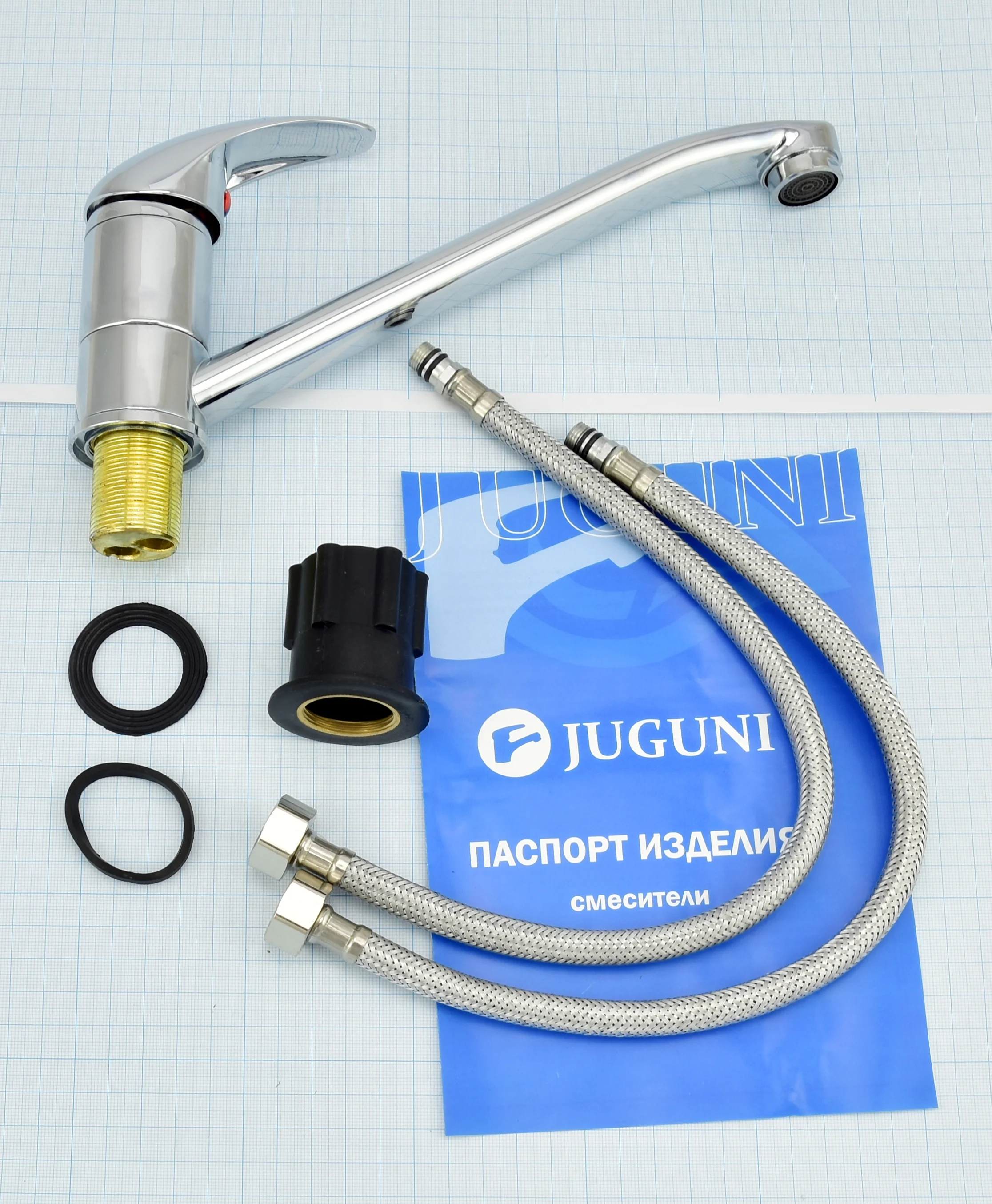 Хром 0402.942с Смеситель для мойки одноручный "Juguni" с гибкой подводкой