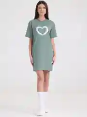 Бирюзовый платье-футболка Oversize с принтом, короткое