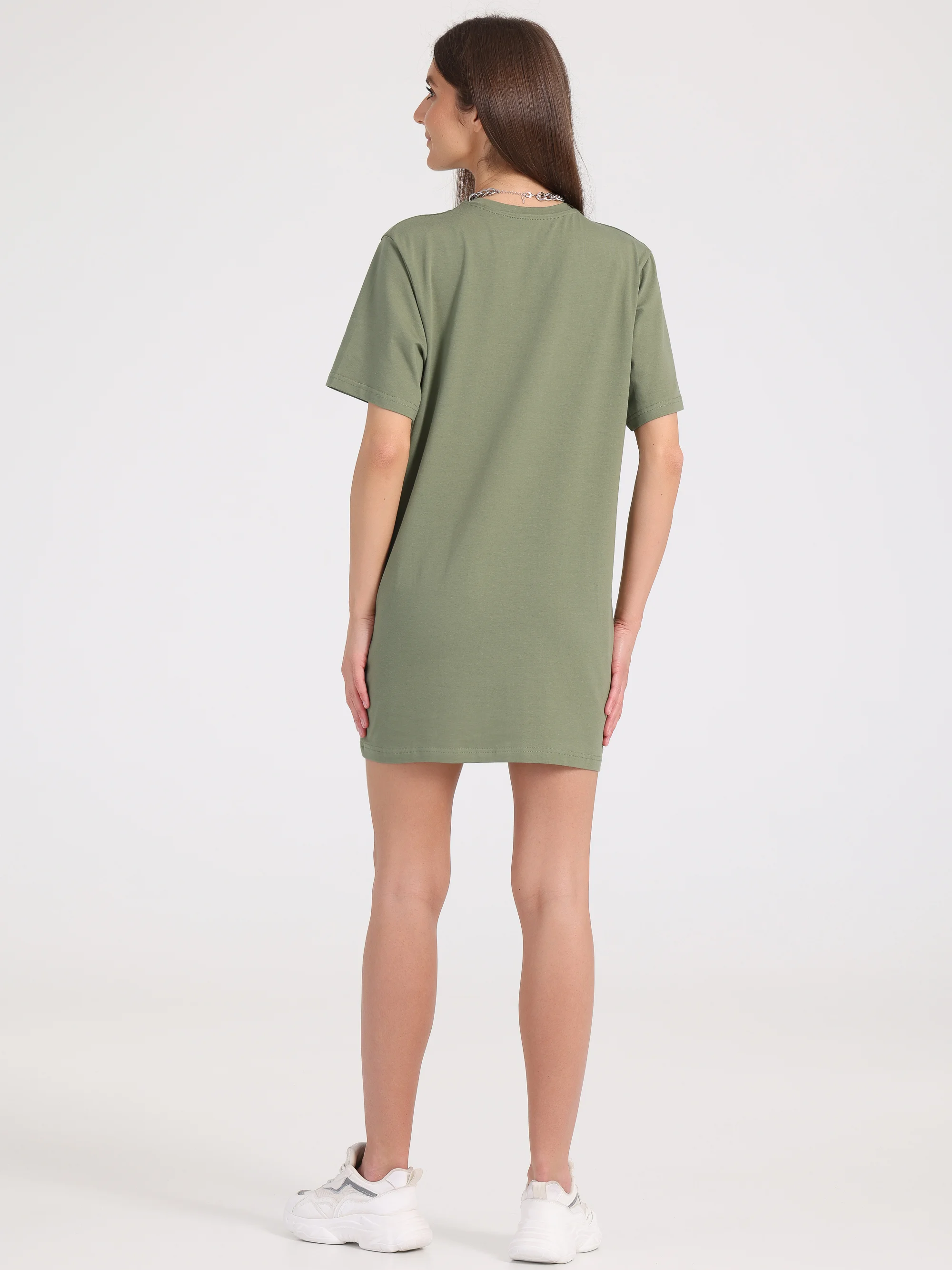 Оливковый платье-футболка Oversize, ультракороткое