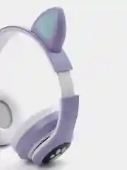 Фиолетовый беспроводные детские Bluetooth наушники "Cat STN 28", на русском языке, с кошачьими ушками