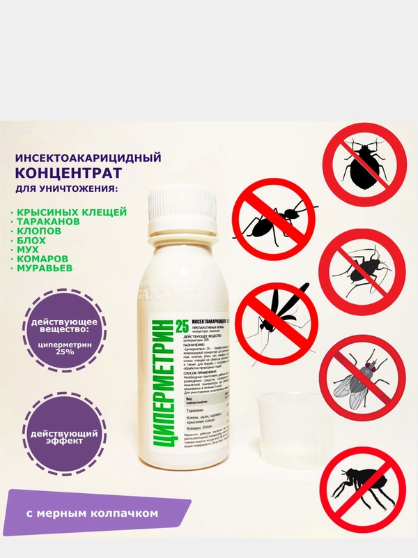 Циперметрин 25 средство отрава тараканов, клопов, муравьев, комаров, клещей